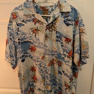 Light Blue Palm-Print Short-Sleeve Camp Shirt